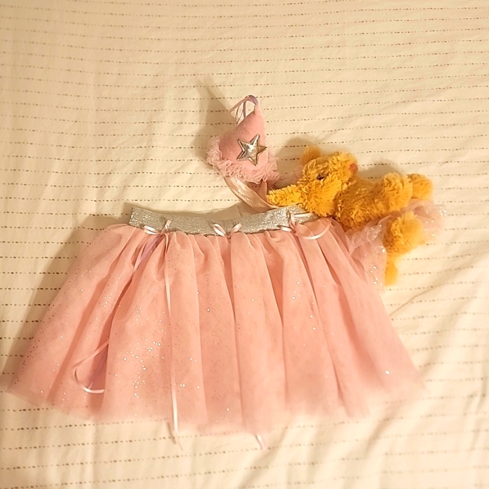 Pink skirt with matching teddy bear and head band size 3-4 T